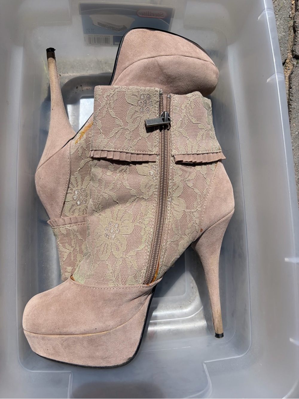 Dollhouse Blush Pink Lace Platform Ankle Boots